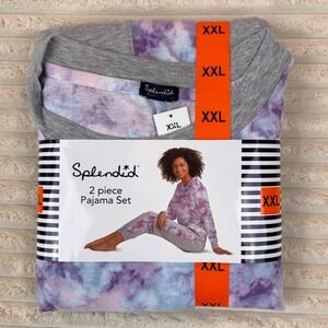 NWT Splendid XXL 2 Piece Pajama Set Lounge Sleepwear Purple Gray Tie Dye